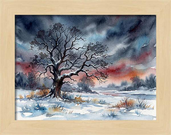 Winter Tree Silhouette Against Dusk