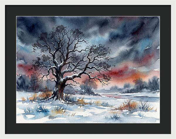 Winter Tree Silhouette Against Dusk