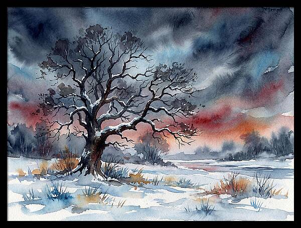 Winter Tree Silhouette Against Dusk