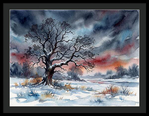Winter Tree Silhouette Against Dusk