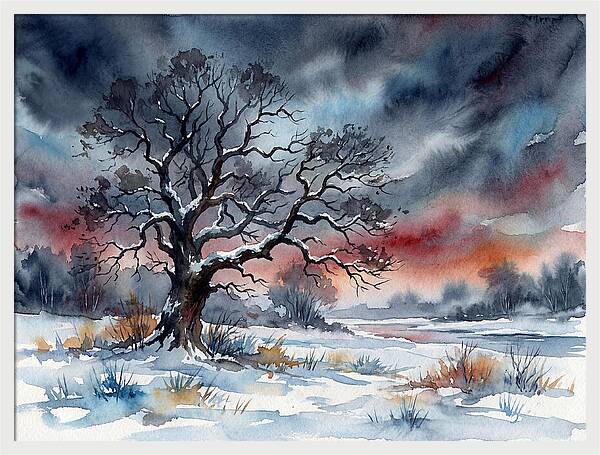 Winter Tree Silhouette Against Dusk