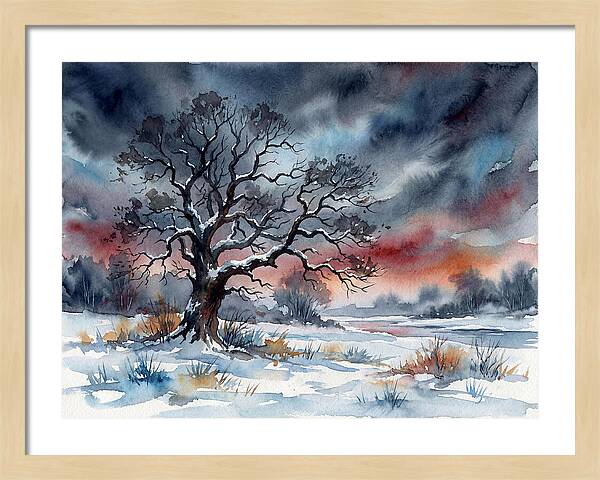 Winter Tree Silhouette Against Dusk