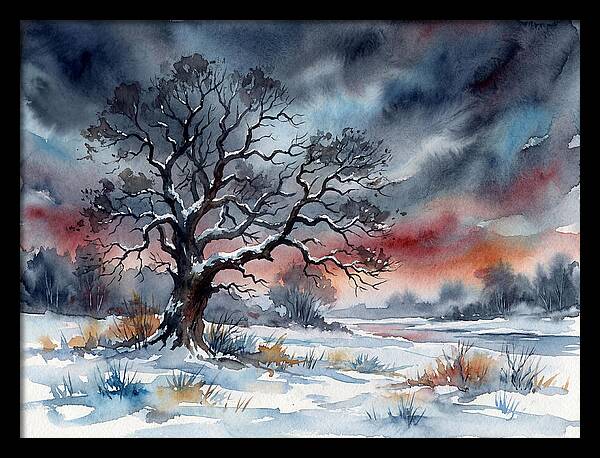Winter Tree Silhouette Against Dusk