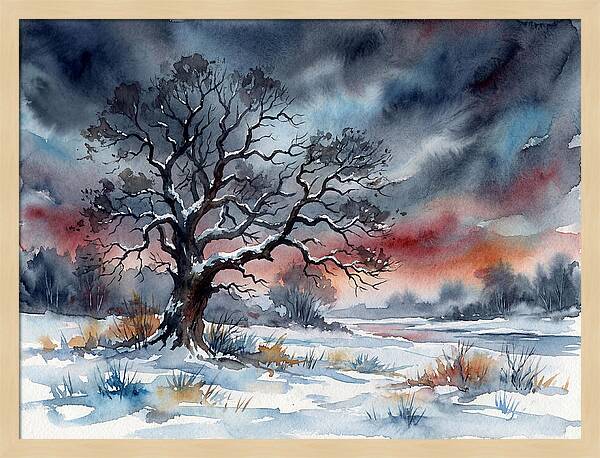 Winter Tree Silhouette Against Dusk