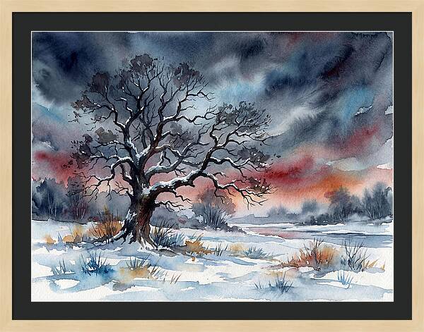 Winter Tree Silhouette Against Dusk
