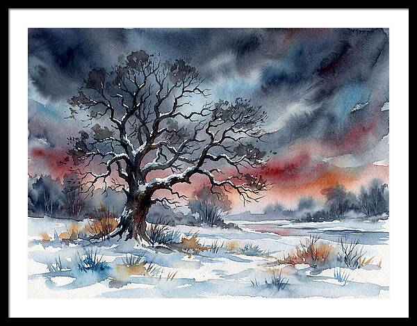 Winter Tree Silhouette Against Dusk