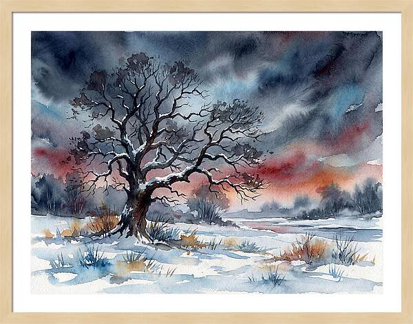 Winter Tree Silhouette Against Dusk