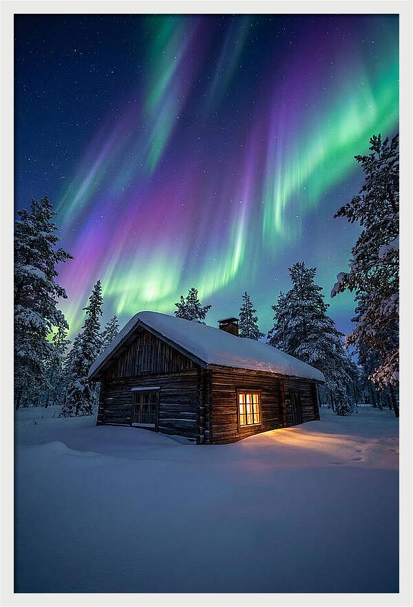 Winters Embrace Under Northern Lights