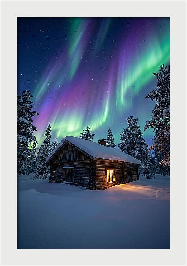 Winters Embrace Under Northern Lights