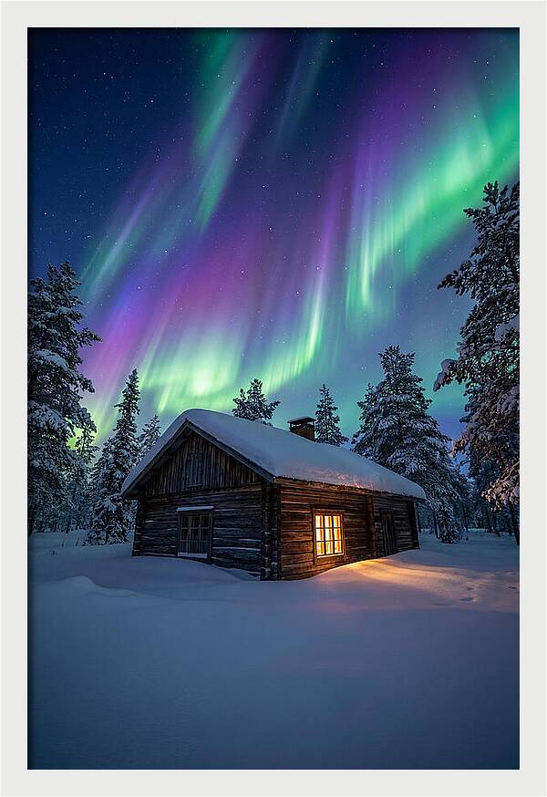 Winters Embrace Under Northern Lights