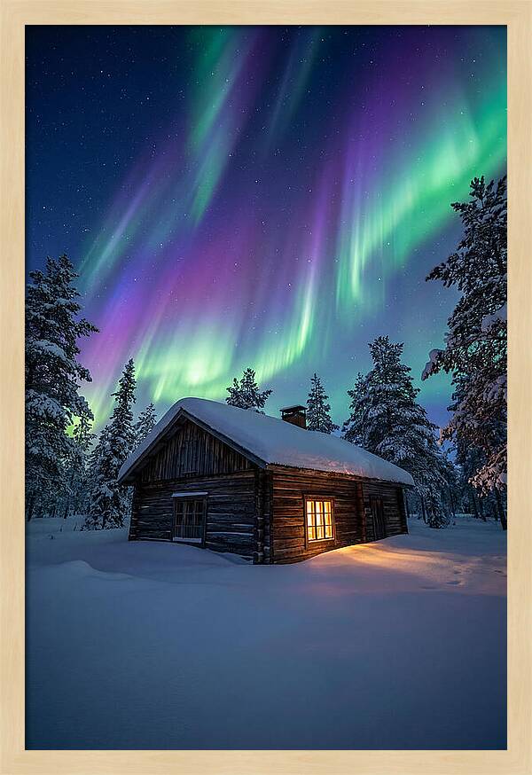 Winters Embrace Under Northern Lights