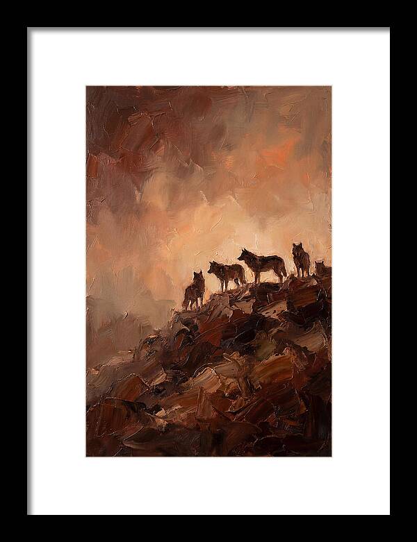 Wolf Pack Silhouetted On Ridge