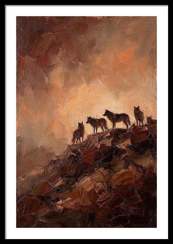 Wolf Pack Silhouetted On Ridge