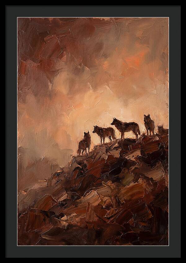 Wolf Pack Silhouetted On Ridge