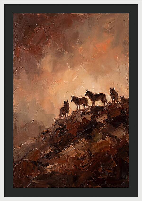 Wolf Pack Silhouetted On Ridge