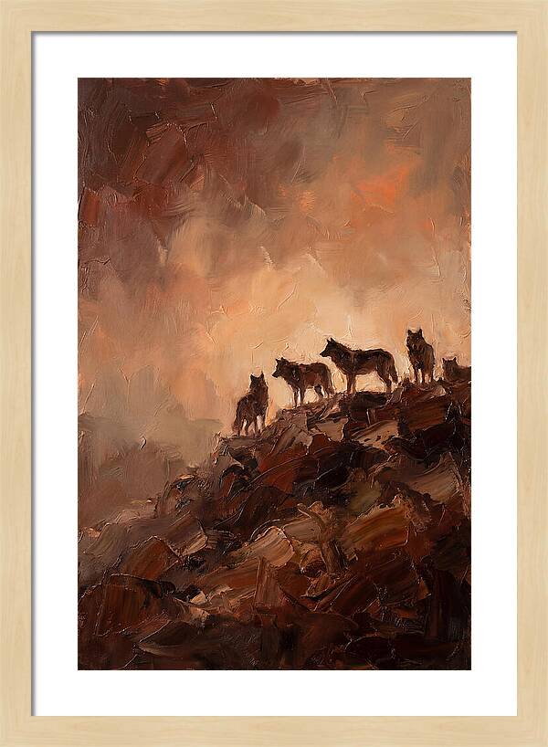 Wolf Pack Silhouetted On Ridge