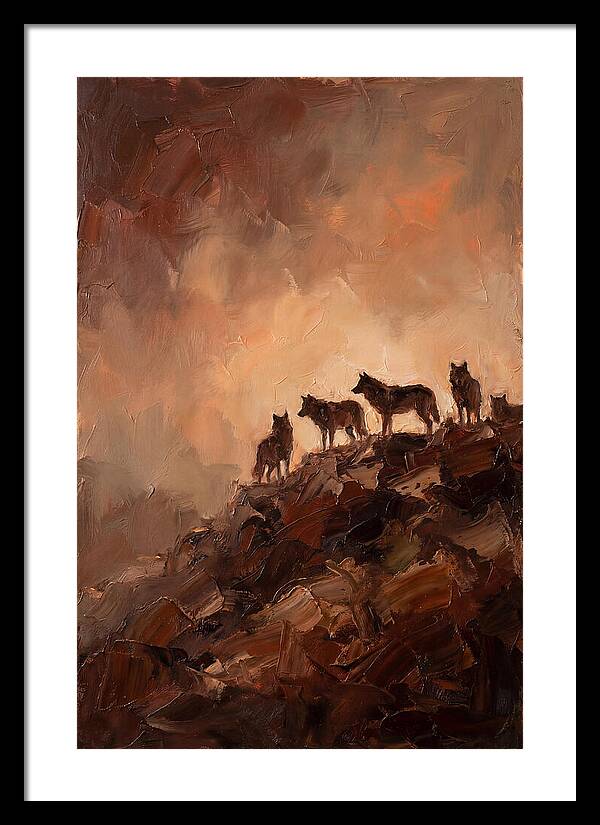 Wolf Pack Silhouetted On Ridge