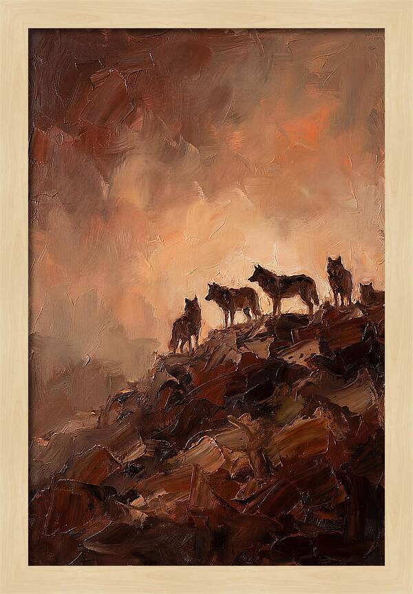 Wolf Pack Silhouetted On Ridge