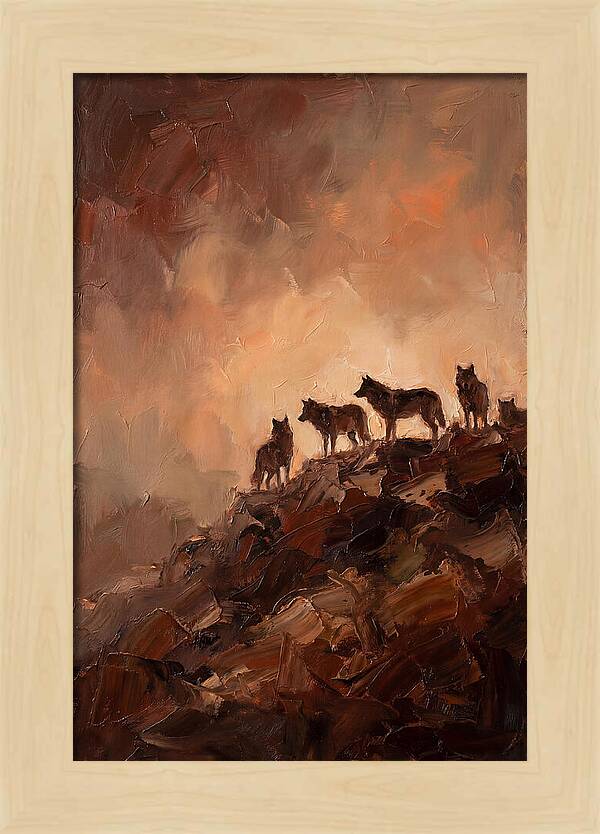 Wolf Pack Silhouetted On Ridge