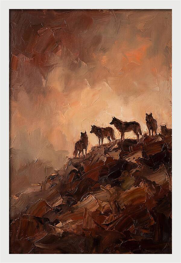 Wolf Pack Silhouetted On Ridge