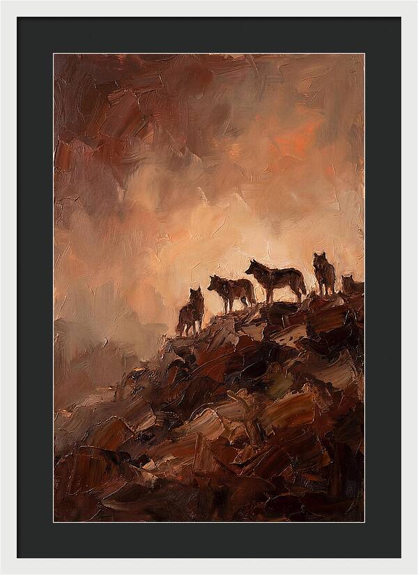 Wolf Pack Silhouetted On Ridge