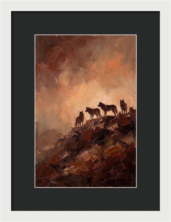 Wolf Pack Silhouetted On Ridge
