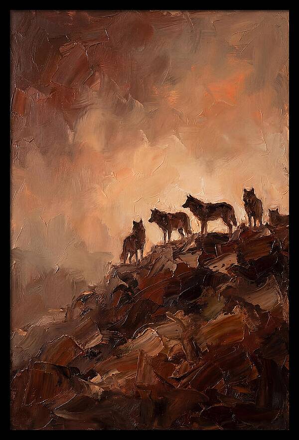 Wolf Pack Silhouetted On Ridge