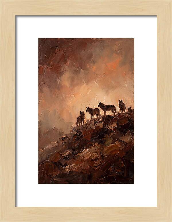 Wolf Pack Silhouetted On Ridge