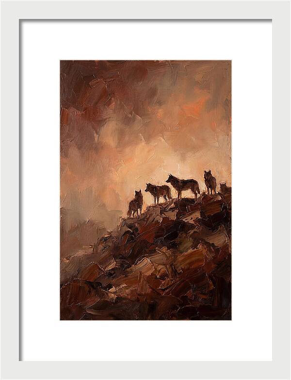 Wolf Pack Silhouetted On Ridge