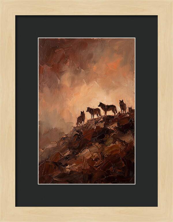 Wolf Pack Silhouetted On Ridge
