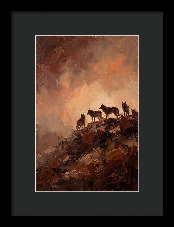 Wolf Pack Silhouetted On Ridge