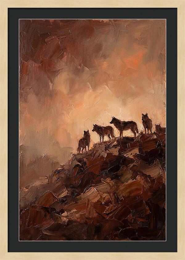 Wolf Pack Silhouetted On Ridge