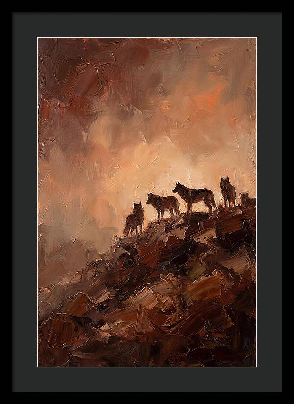 Wolf Pack Silhouetted On Ridge