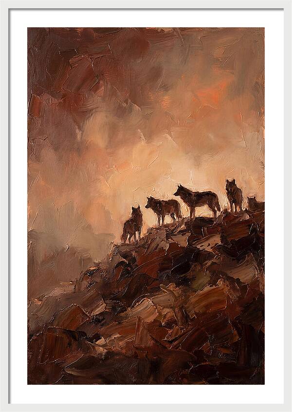 Wolf Pack Silhouetted On Ridge