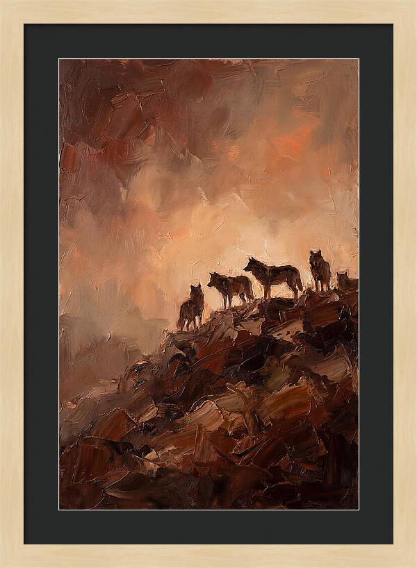 Wolf Pack Silhouetted On Ridge