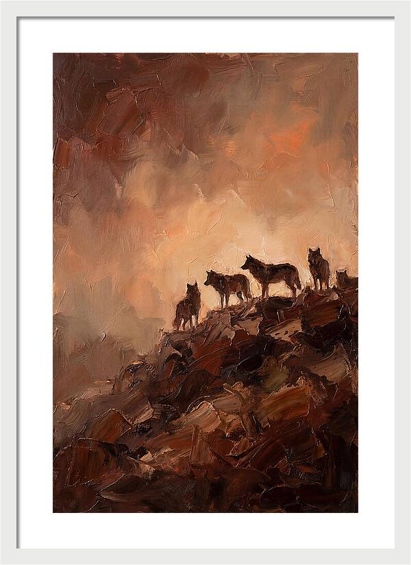 Wolf Pack Silhouetted On Ridge