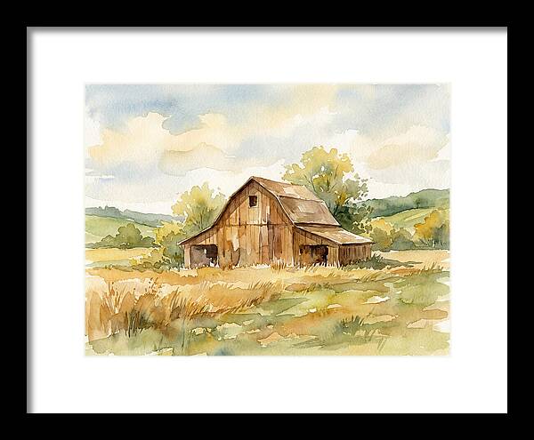 Wooden Barn In Tranquil Landscape