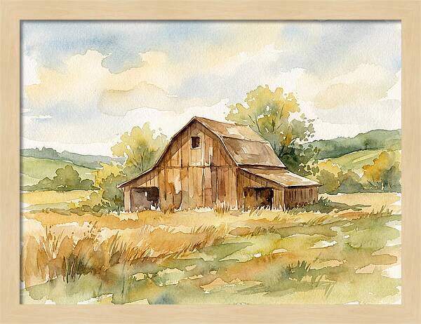 Wooden Barn In Tranquil Landscape