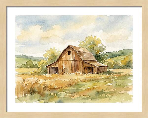 Wooden Barn In Tranquil Landscape