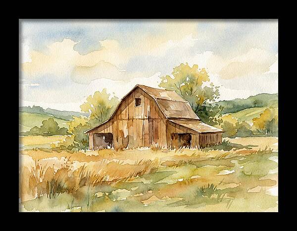 Wooden Barn In Tranquil Landscape