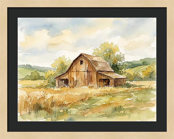 Wooden Barn In Tranquil Landscape