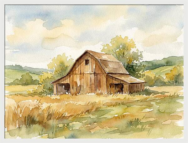 Wooden Barn In Tranquil Landscape