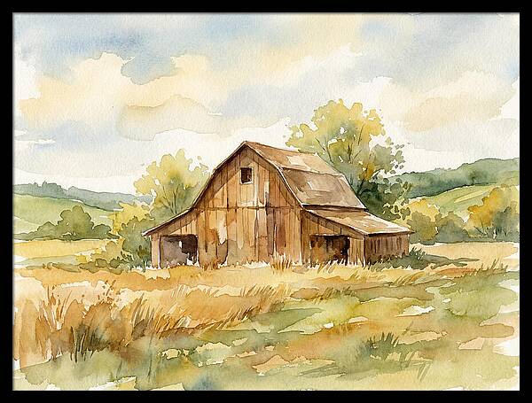Wooden Barn In Tranquil Landscape