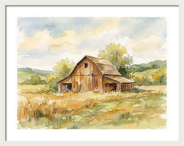 Wooden Barn In Tranquil Landscape