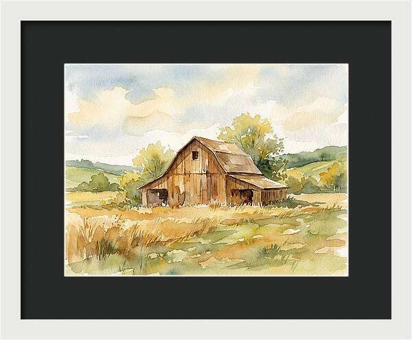 Wooden Barn In Tranquil Landscape