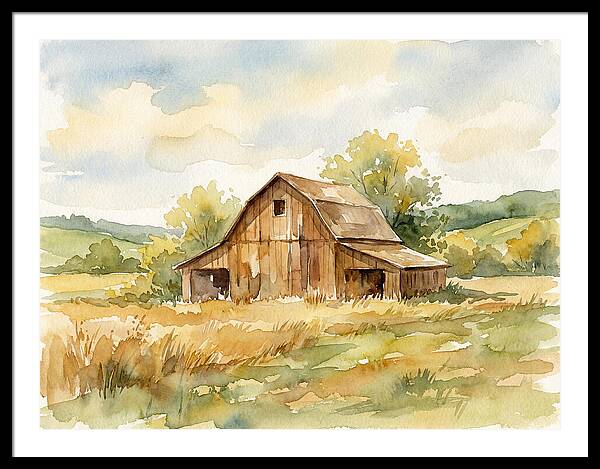 Wooden Barn In Tranquil Landscape