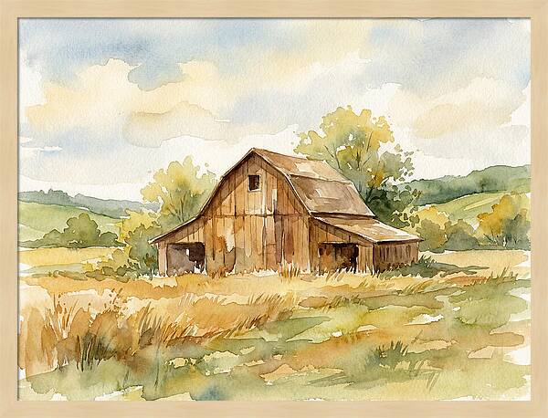Wooden Barn In Tranquil Landscape