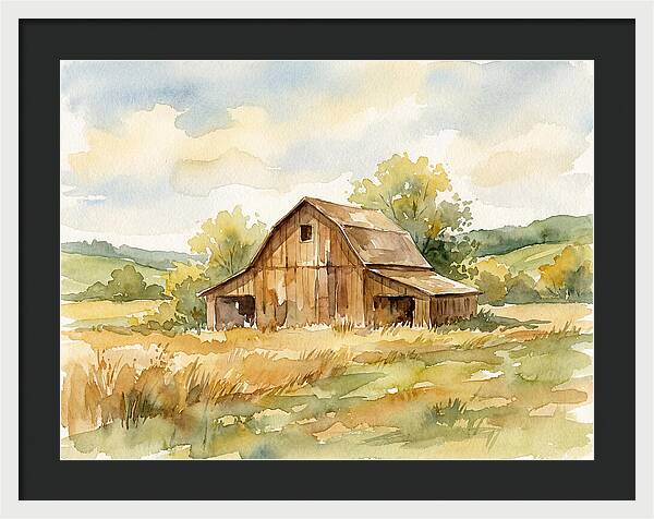 Wooden Barn In Tranquil Landscape