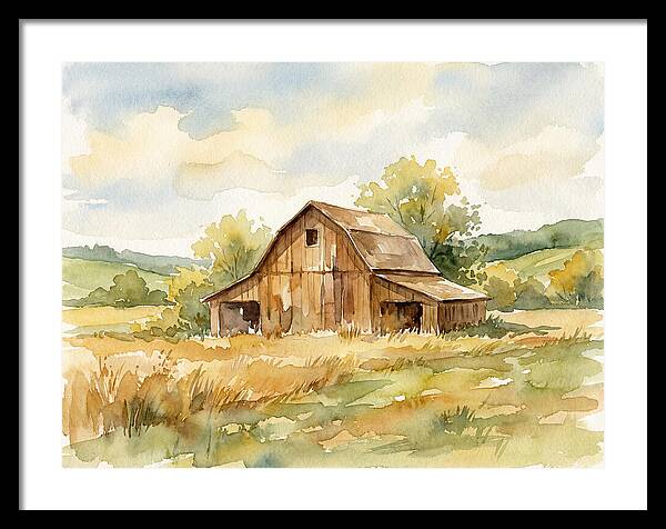 Wooden Barn In Tranquil Landscape