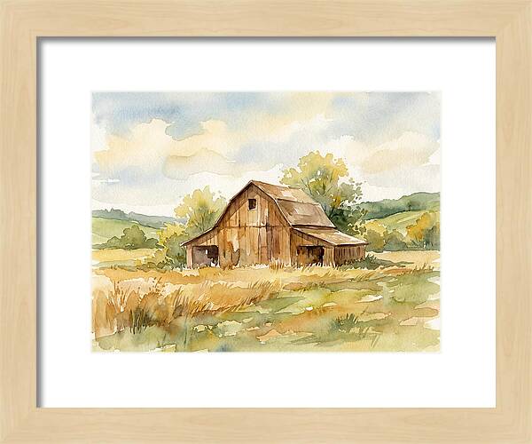 Wooden Barn In Tranquil Landscape